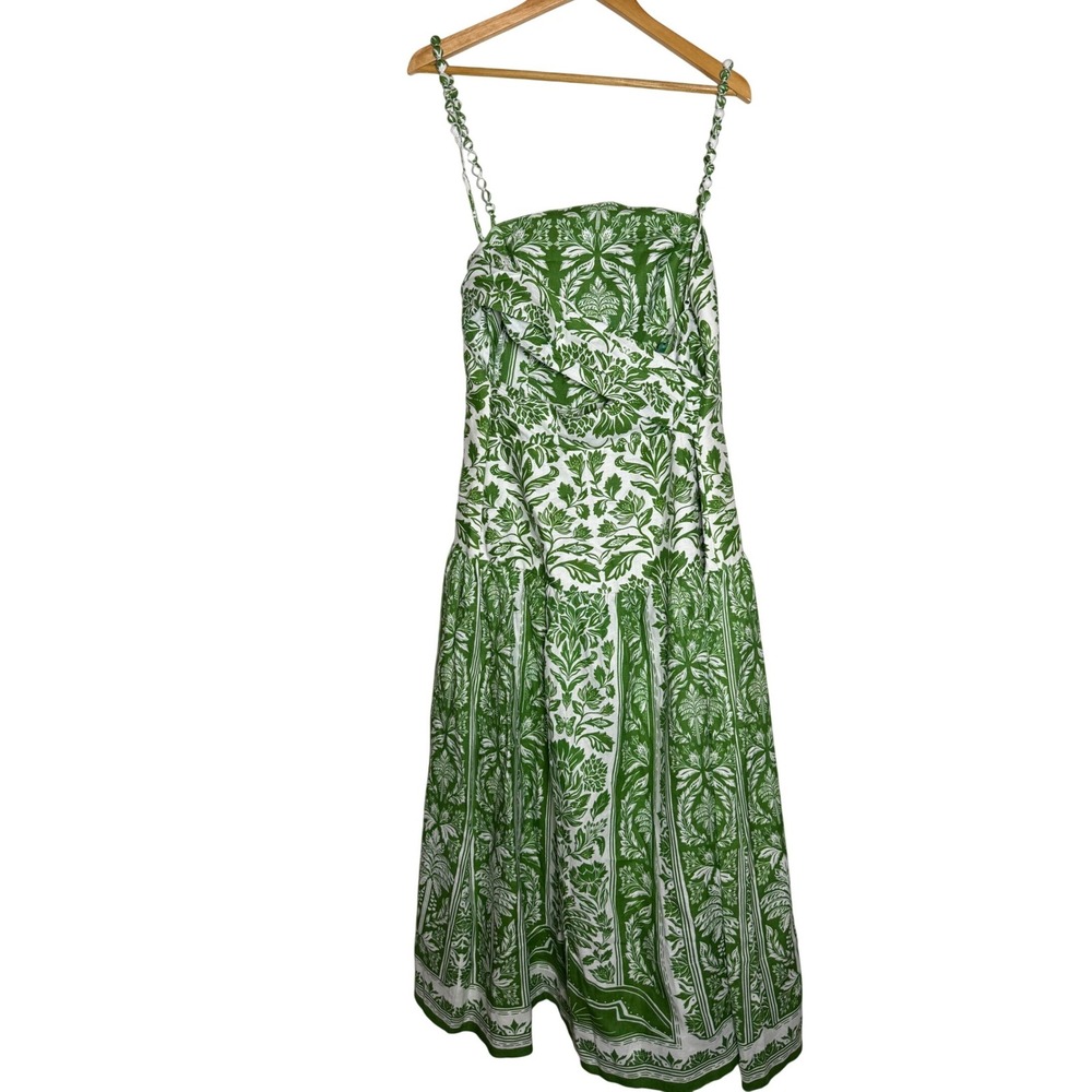 Farm Rio Linen Midi Dress Womens XL Delicate Tapestry Green Back Cutout NEW - Picture 4 of 6